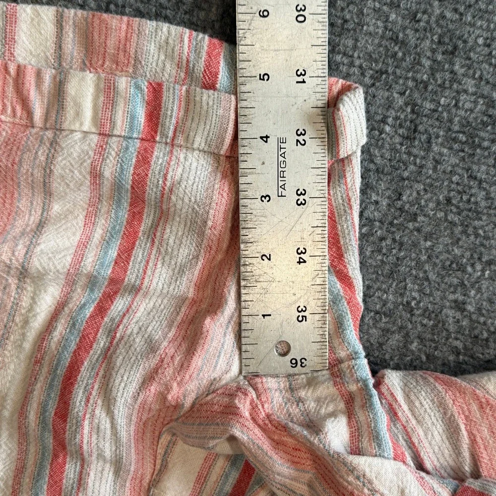 Per Se Linen Blend Striped Shorts Womens‎ Small Coral Blue Cuffed Drawstring